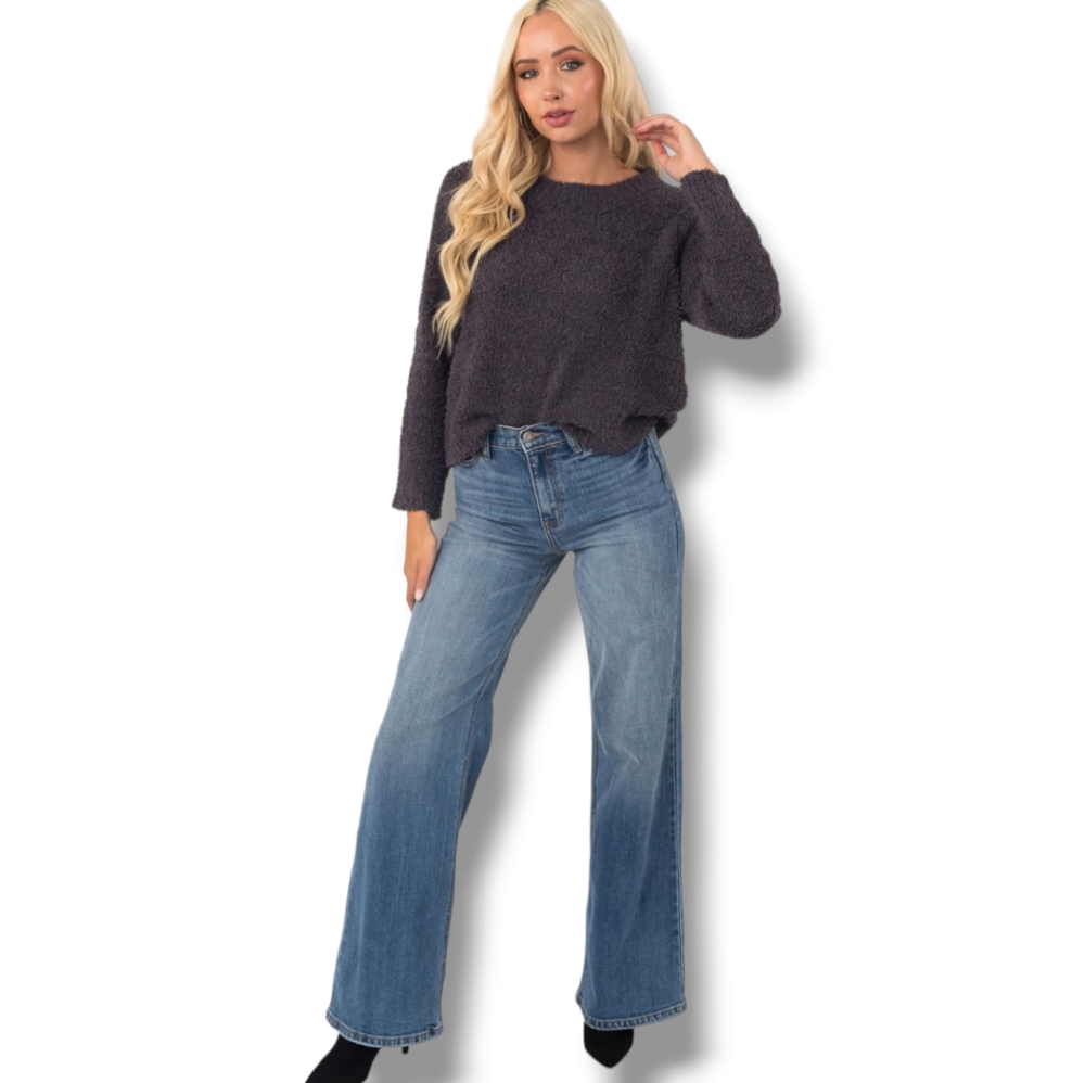 Belldini Women's Charcoal Oversized Teddy Knit Sweater